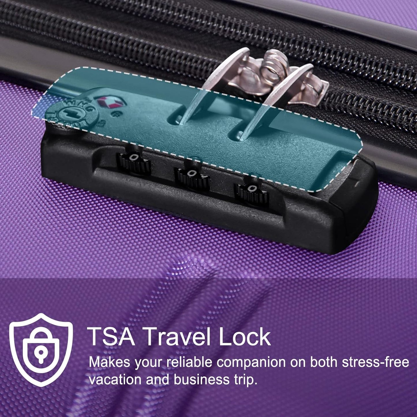 Merax Luggage Set, Lightweight Carry on Luggage Airline Approved, Hard Case with Spinner Wheels, Purple, 3 Set