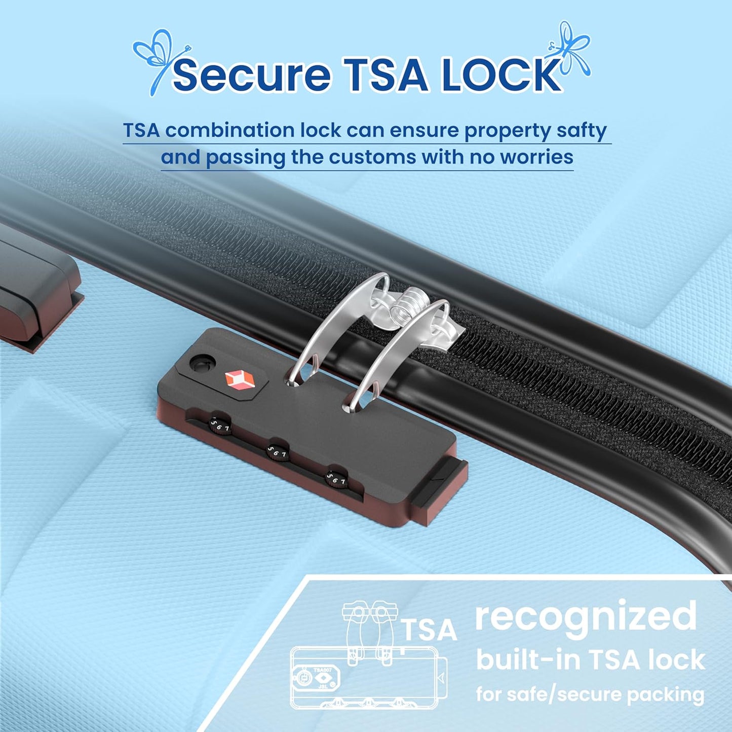 AnyZip Luggage Sets 3 Piece Hardshell Suitcase Set PC ABS Lightweight Travel Suitcases with 4 Double Spinner Wheels TSA Lock 20 24 28 Inch Light Blue