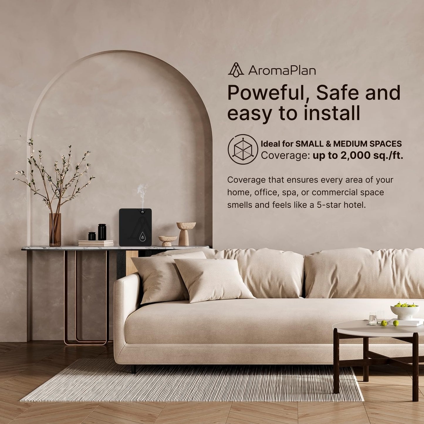 AromaPlan Smart Scent Air Machine for Home + 2 Fragrances– Smart Cold Air Technology, Hotel Collection Diffuser, Waterless Whole House Scent Diffuser with Top Picks Fragrance Kit, Black