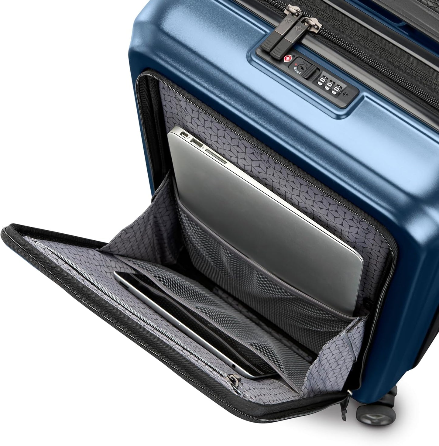 Samsonite Octiv Pro 3-Piece Hardside Lightweight (21/24/28) Front Pocket Carry-On Pro, Medium & Large-Checked Luggage Set, Expandable, Four Spinner Wheels, Adjustable Handle, TSA Lock – Blue