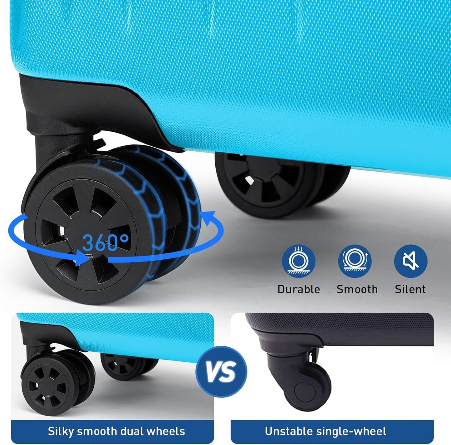 KYME Luggage Sets 2 Piece Hardshell 20"/24" Suitcase with Double Spinner Wheels Hardside Suitcases Sets with TSA Lock PC+ABS Travel Luggage (Ocean Blue, 2Pcs Set(20"/24"))