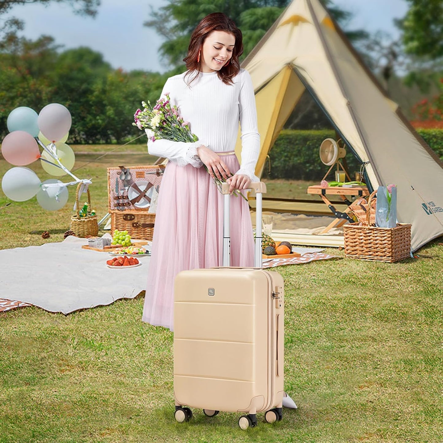 Hanke Hard Shell Luggage Sets 2 piece Large Suitcase Tsa Luggage Hard Shell Suitcases Checked Luggage With Spinner Wheels 20/26 inch(Cuba Sand)