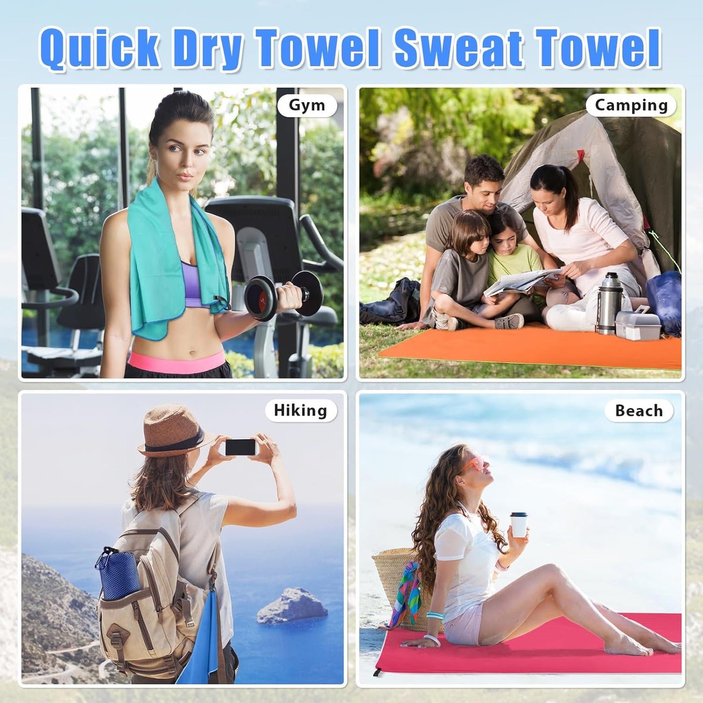 Sfee 2 Pack Microfiber Travel Towel, Quick Dry Towel Camping Towel Super Absorbent Compact Lightweight Sports Swim Gym Towels Set for Gym, Hiking, Pool, Backpacking, Bath, Yoga (M :48"x21"+24"x15")