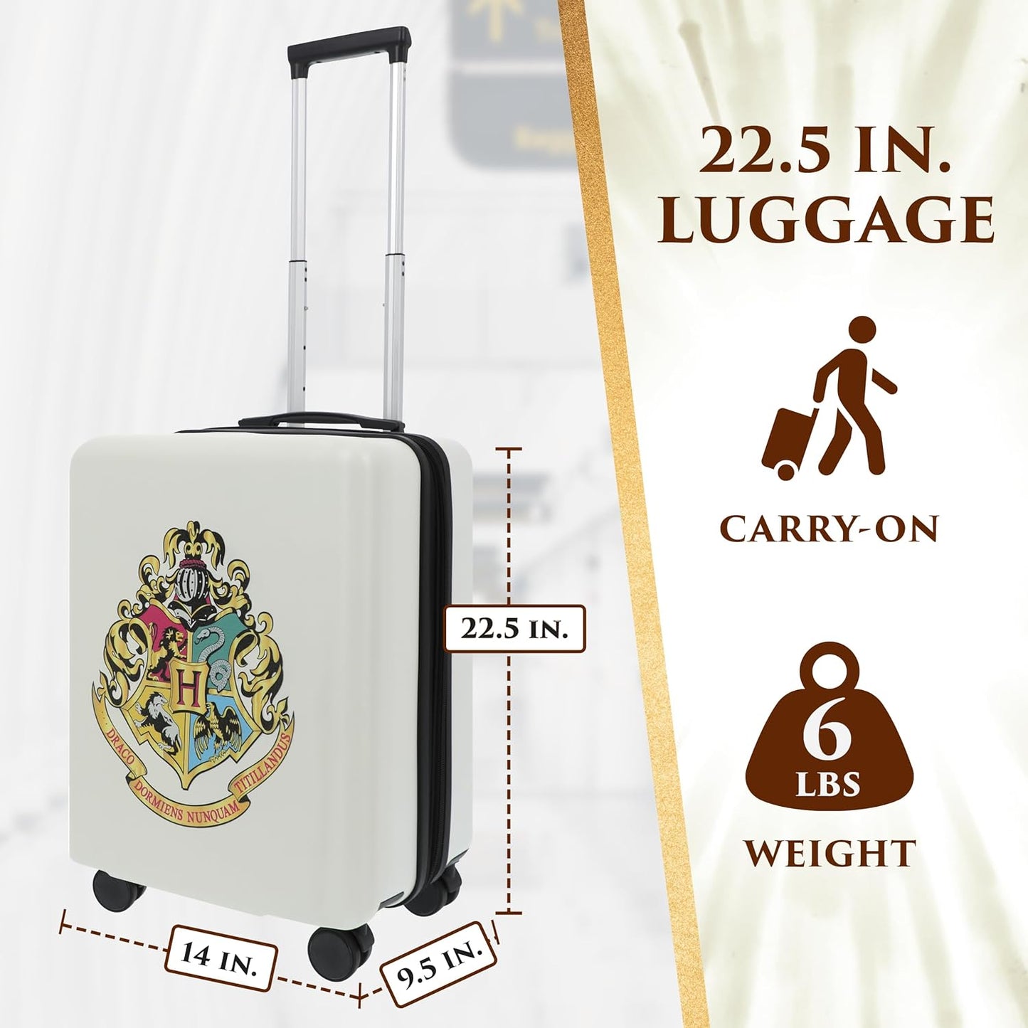 FUL Harry Potter 22.5 Inch Carry On Luggage, Hogwarts Crest Hardshell Rolling Suitcase with Spinner Wheels, White