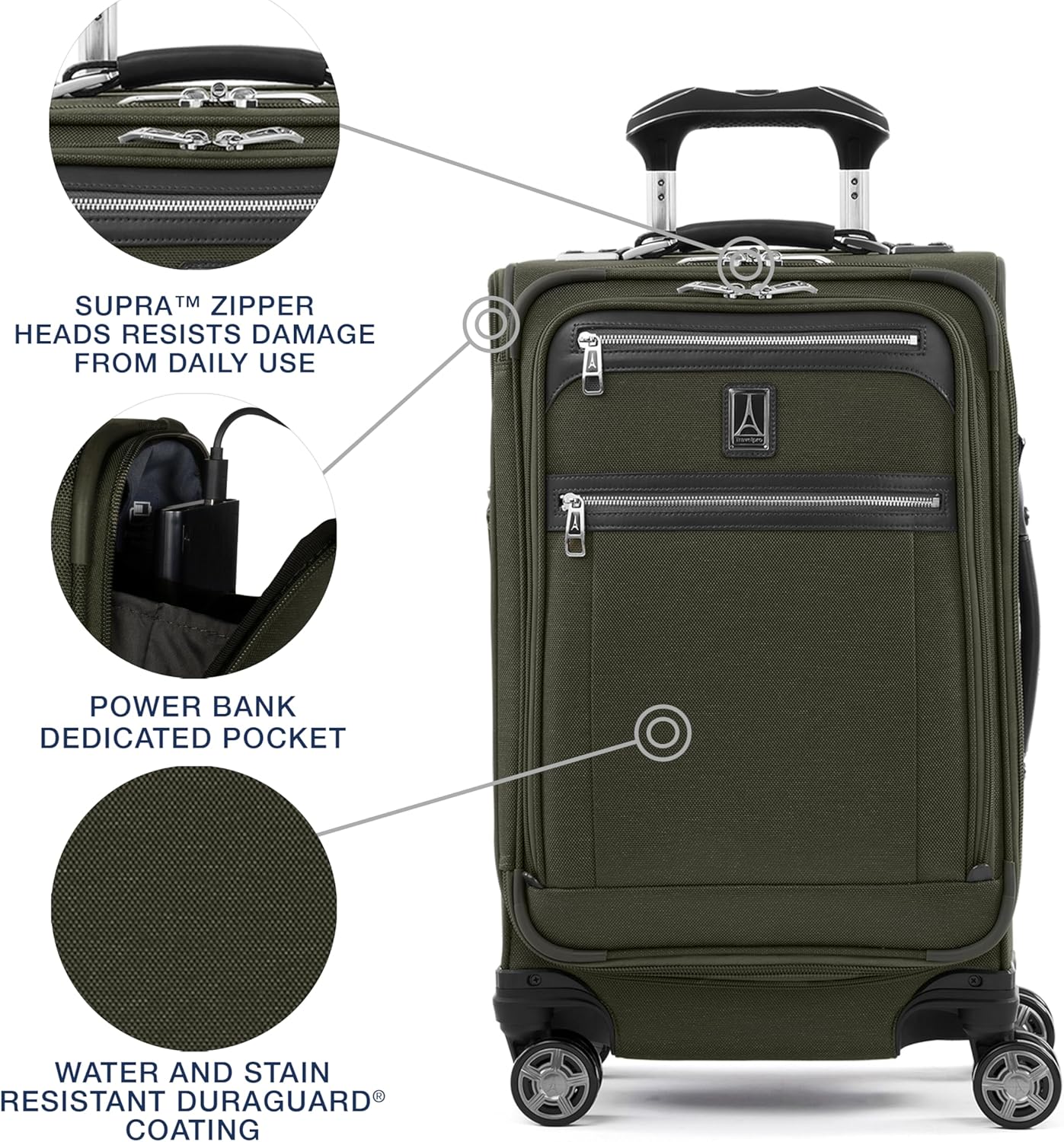 Travelpro Platinum Elite Softside Expandable Carry on Luggage, 8 Wheel Spinner Suitcase, USB Port, Suiter, Men and Women, Pilot Green, Carry On 21-Inch