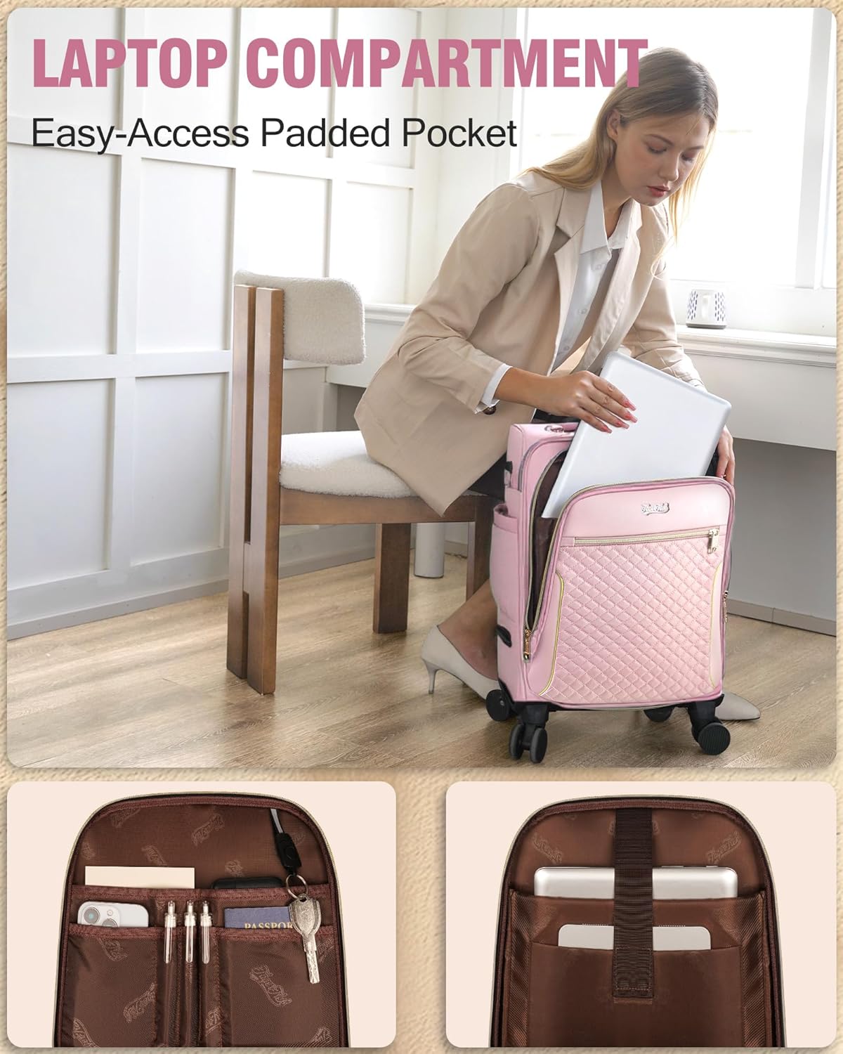 Carry On Luggage 22x14x9 Airline Approved, 20 Inch Softside Suitcase with 4 Pcs, Lightweight Luggage for Women with TSA Lock and 4 Spinner Wheels, Soft Side Carry-on Suitcases for Travel, Pink