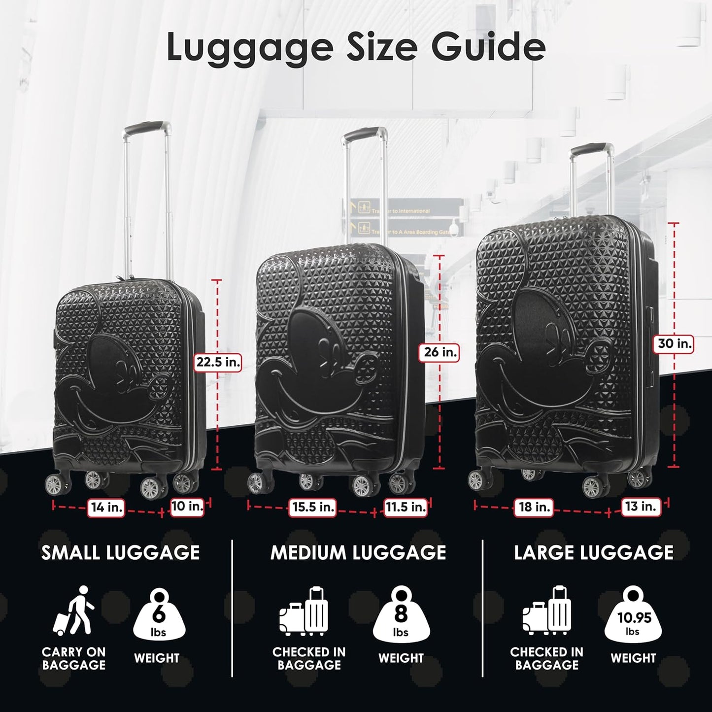 FUL Disney Mickey Mouse 30 Inch Rolling Luggage, Hardshell Suitcase with Spinner Wheels, Black