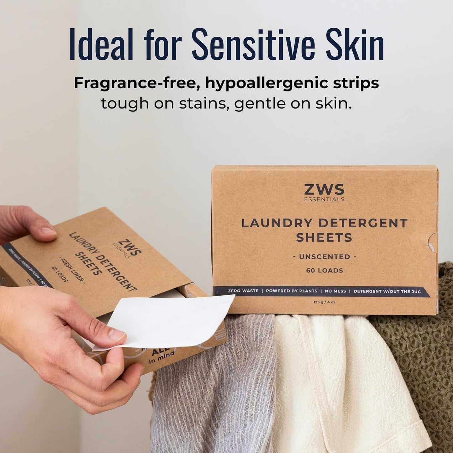 Laundry Detergent Sheets | Unscented, Hypoallergenic Laundry Strips for Sensitive Skin | Eco-Friendly, Plastic-Free Detergent for HE and Standard Machines