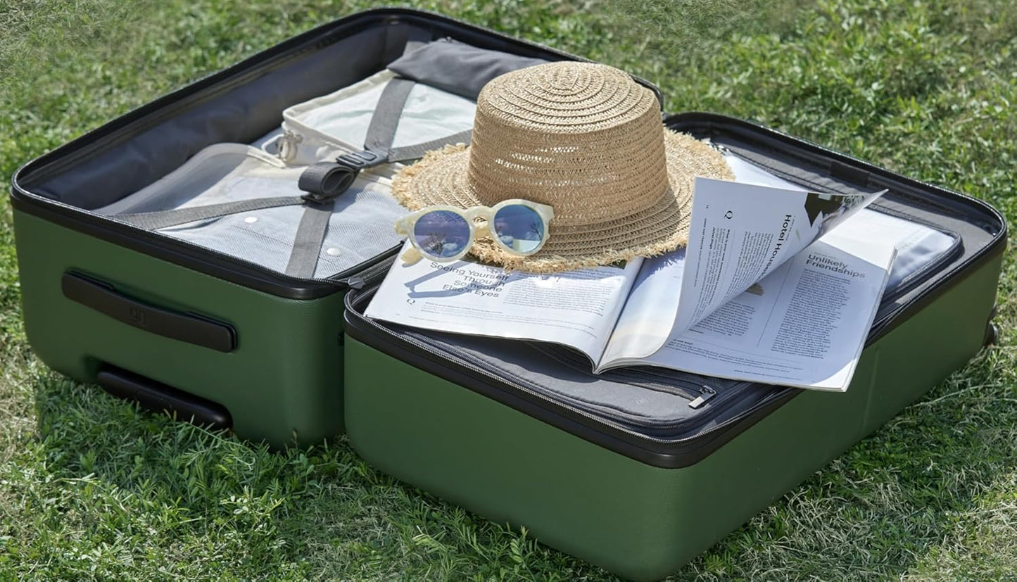 NINETYGO Trunk Luggage 22 Inch, Small Checked Luggage with Double Spinner Wheels, Anti-Burst Zipper, Hard Case PC Suitcase, Lightweight Travel Luggage, TSA Approved (Pearl White, Hudson)