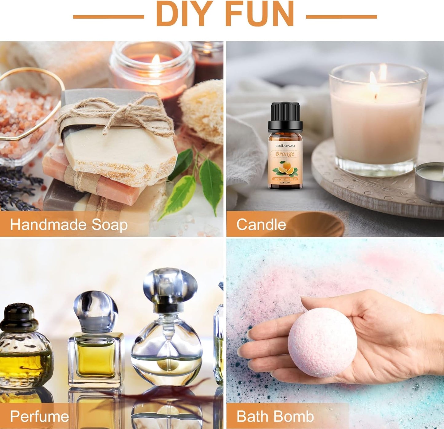 Sedbuwza Orange Essential Oil, Pure Organic Orange Fragrance Oil for Diffuser, Humidifier, Soap, Candle, Perfume