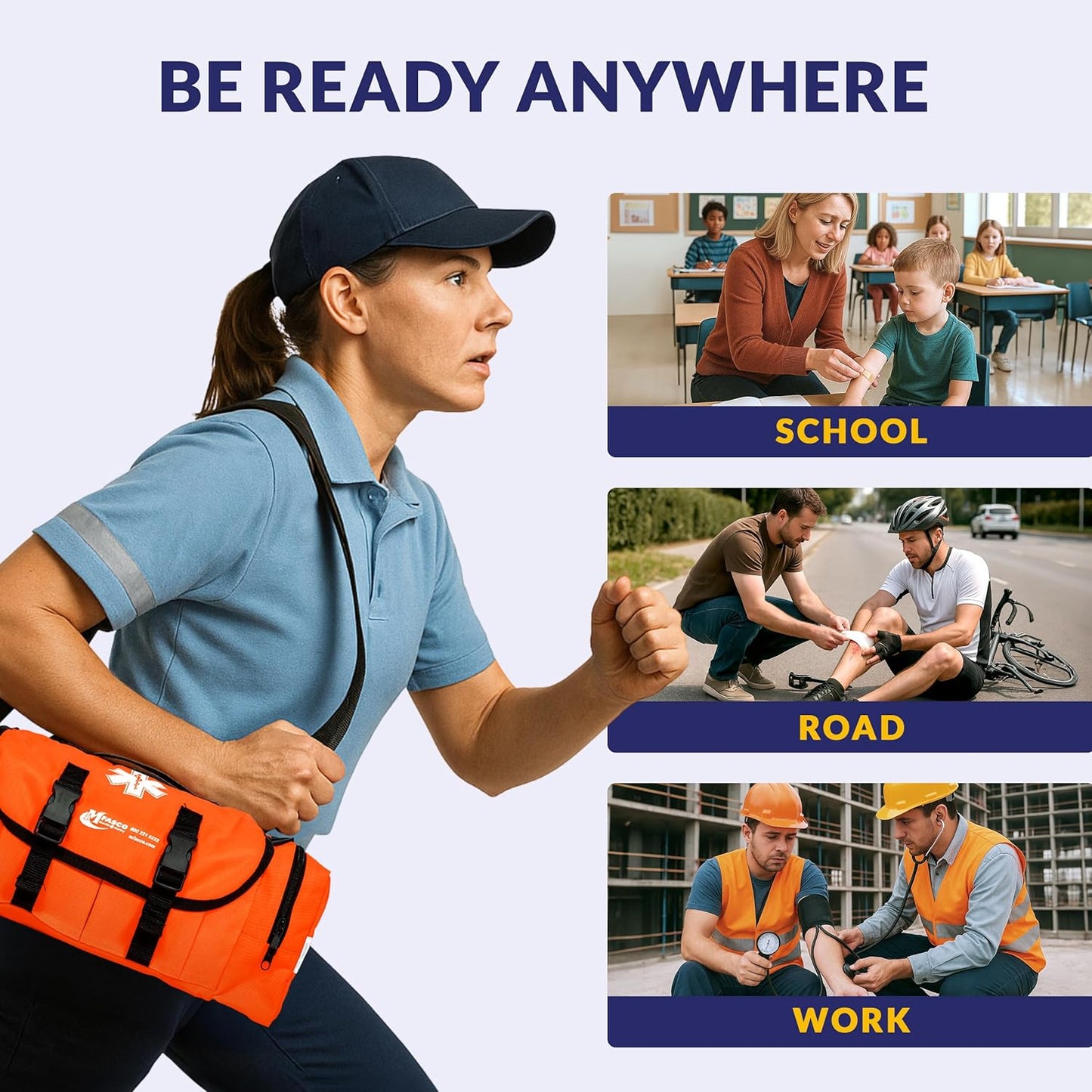 MFASCO First Aid Kit - Fully Stocked Portable Reflective Bag - First Responder Emergency Response Kit - for Natural Disaster Preparedness - Customizable Storage - Includes 415 Pcs First Aid Supplies