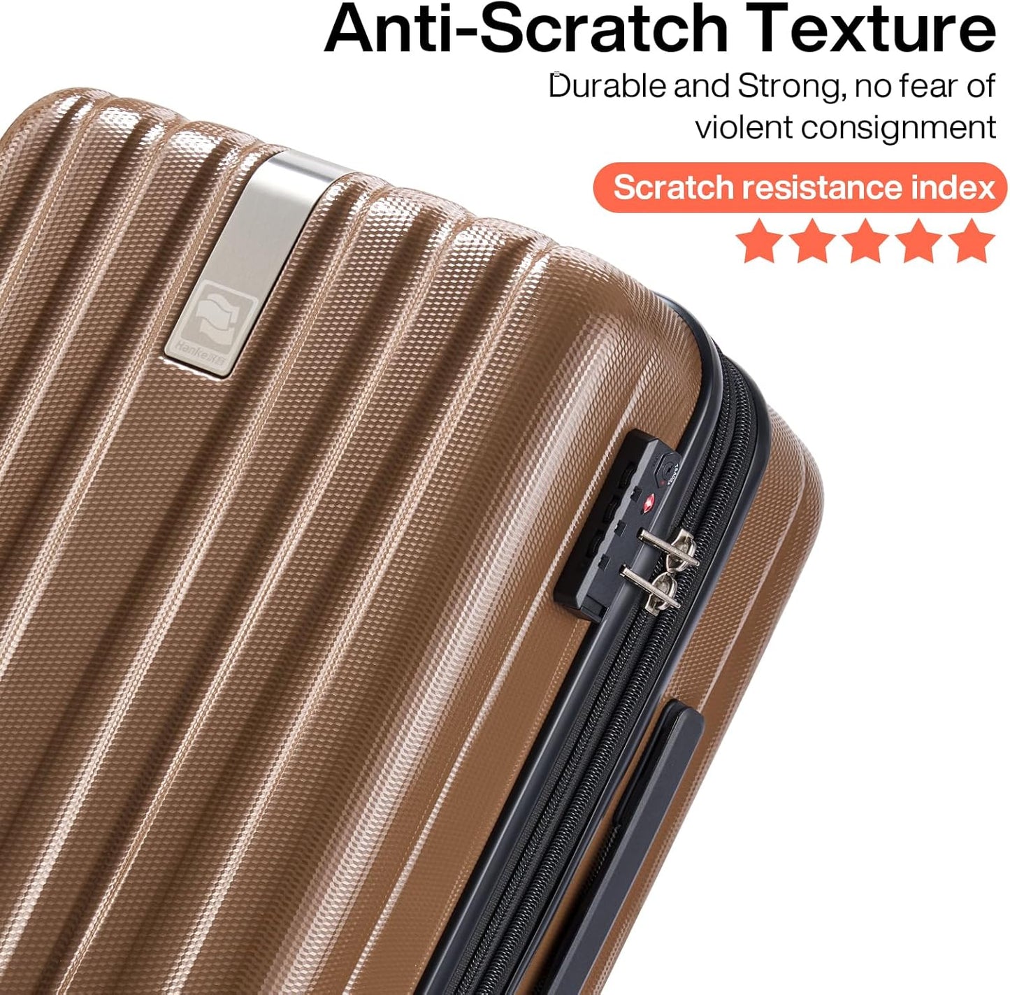 Hanke 20 Inch Carry On Luggage 22x14x9 Airline Approved Lightweight PC Hard Shell Suitcases with Wheels Travel Luggage Rolling Suitcase Travel Luggage Bag Christmas Gifts for Birthday (Brown)