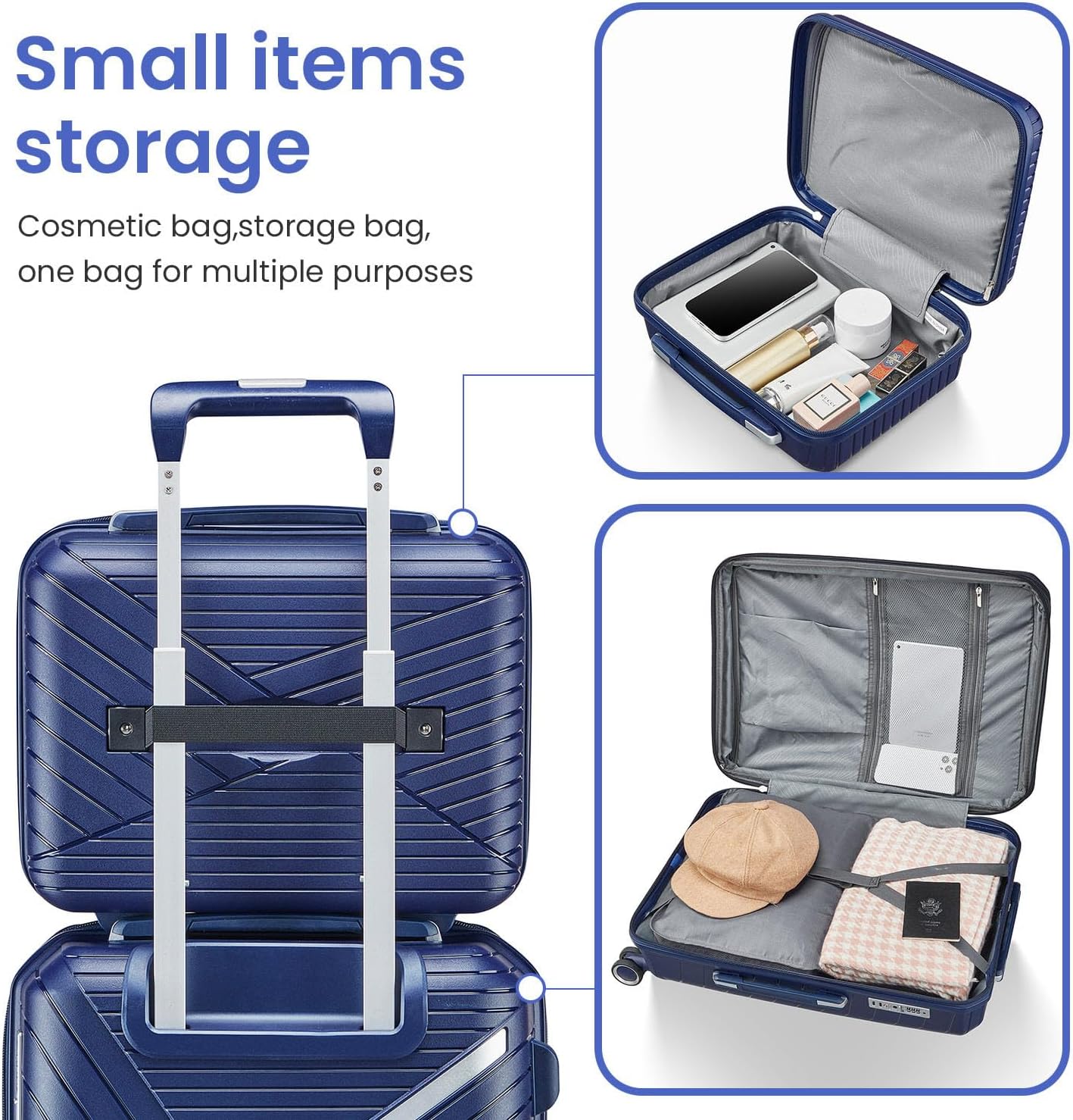 4-Piece Expandable Hardshell Luggage Set with TSA Lock (14/20/24/28) - Lightweight PP Suitcases, 360° Silent Spinner Wheels and Durable 100LB Handle for Air Travel (D# Navy Blue)