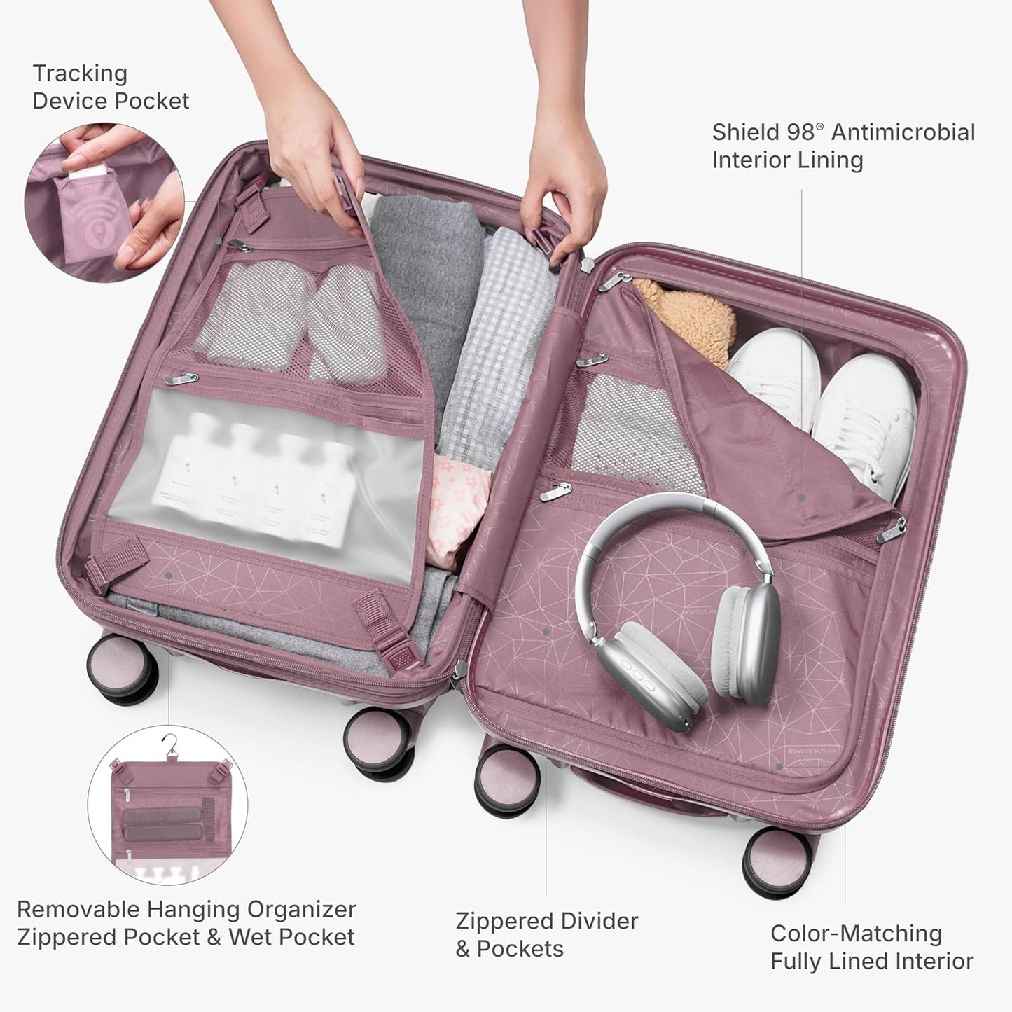 Traveler's Choice Edinburgh II Hardside Spinner Luggage with TSA Lock, Pink, 2 Piece (21/29)