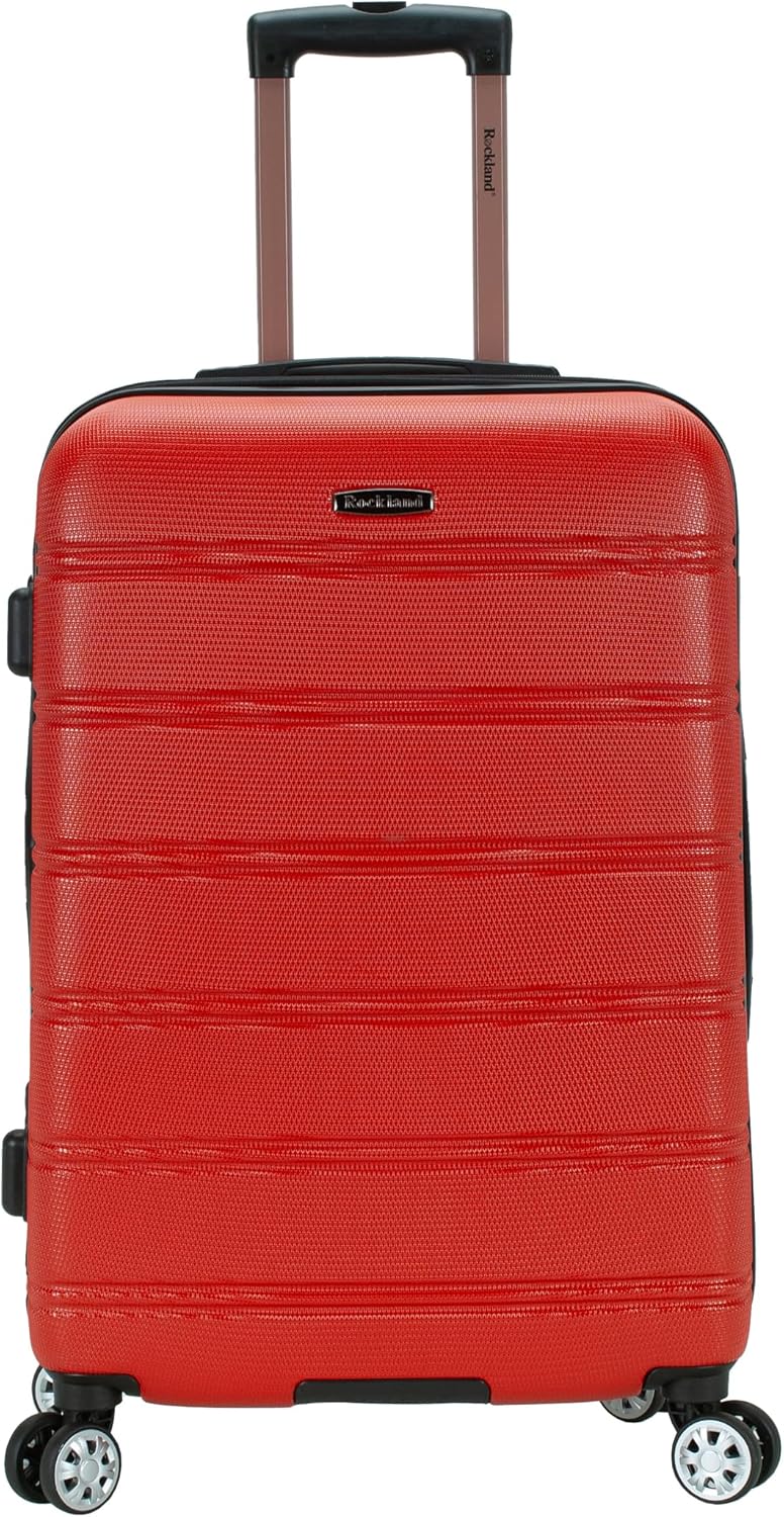 Rockland Melbourne Hardside Expandable Spinner Wheel Luggage, Red, Checked-Medium 24-Inch