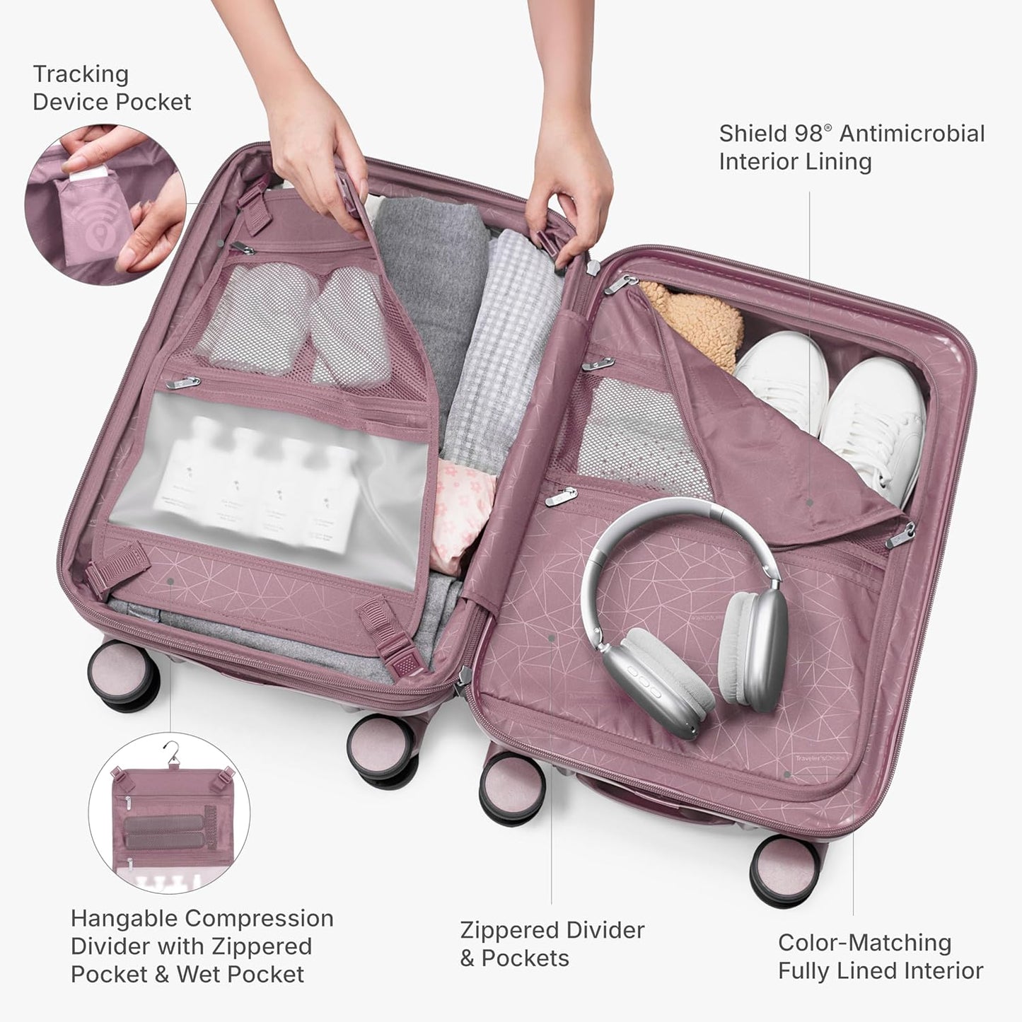 Traveler's Choice Edinburgh II Hardside Spinner Luggage, TSA Lock, Pink, 21" Carry-on