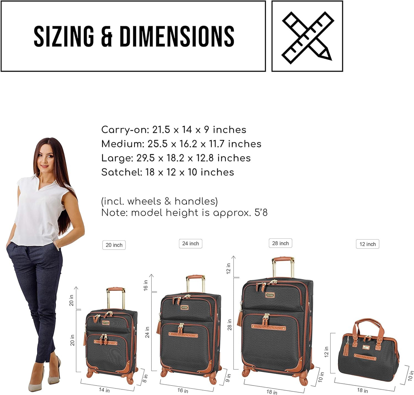 Steve Madden Designer Luggage Collection - Lightweight Softside Expandable Suitcase for Men & Women - Durable 20 Inch Carry On Bag with 4-Rolling Spinner Wheels (20in, Global Black)