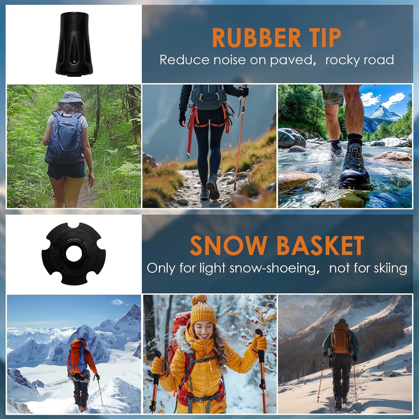 Collapsible Trekking Pole,7075 Aluminum Adjustable 43.3"-51.2" Hiking Pole, Quick-Lock Design,Walking Sticks for Hiking/Camping/Travel (Matte Orange)