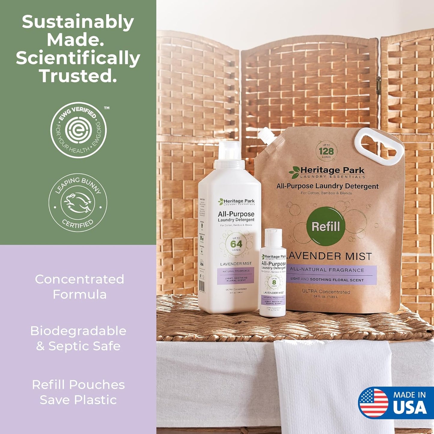 Heritage Park Luxury Laundry Detergent | Dermatologist Tested Plant based Natural & Enzyme Laundry Detergent | Sensitive Skin Friendly - Lavender Mist (32 fl oz)