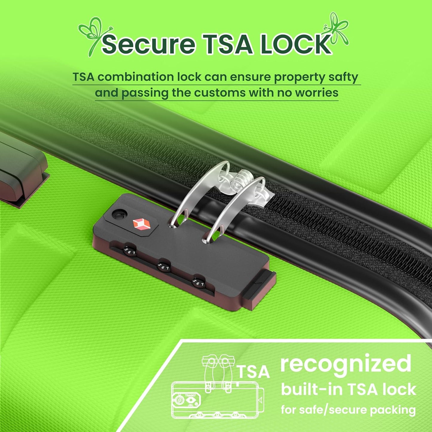 AnyZip Luggage Sets 3 Piece Hardshell Suitcase Set PC ABS Lightweight Travel Suitcases with 4 Double Spinner Wheels TSA Lock 20 24 28 Inch Apple Green