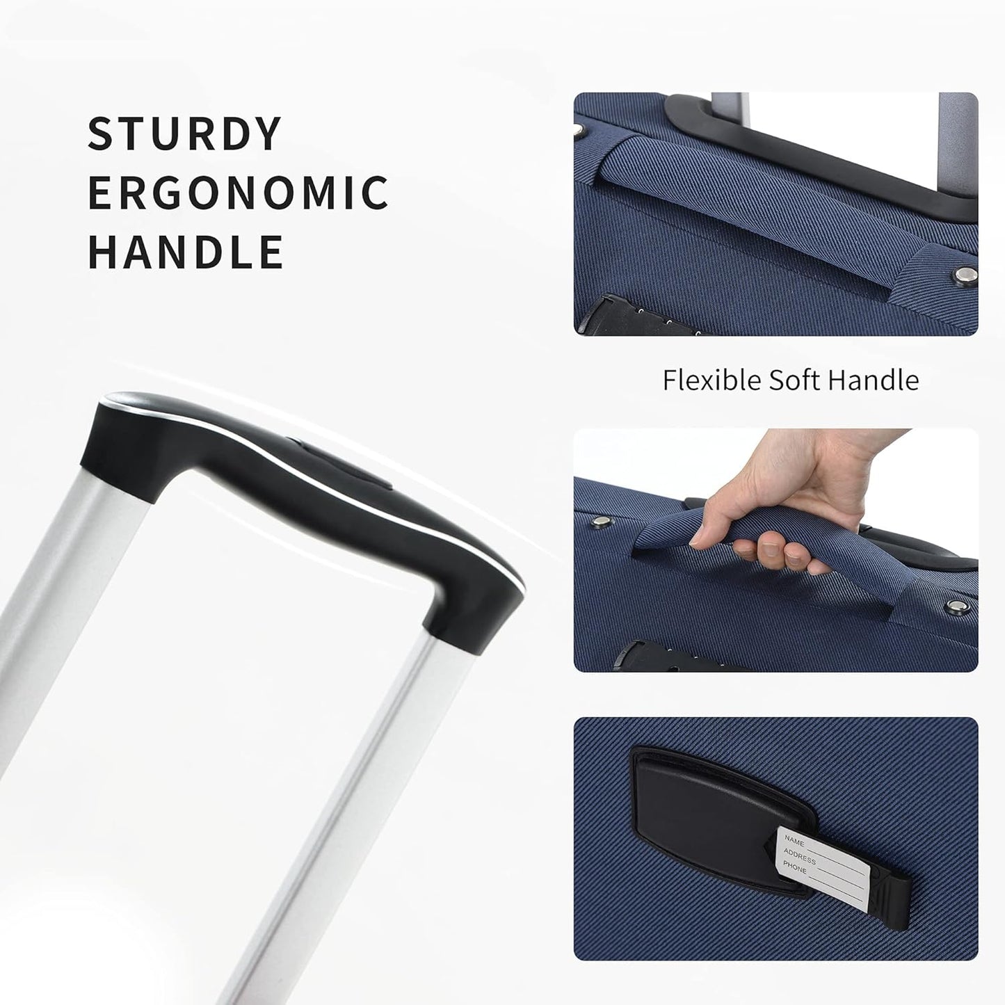 Merax Softside Luggage Set Softshell Lightweight 3 Piece Spinner Suitcase with Duffel Bag Expandable Upright Travel Luggage 22" 26" 30",Deep Blue