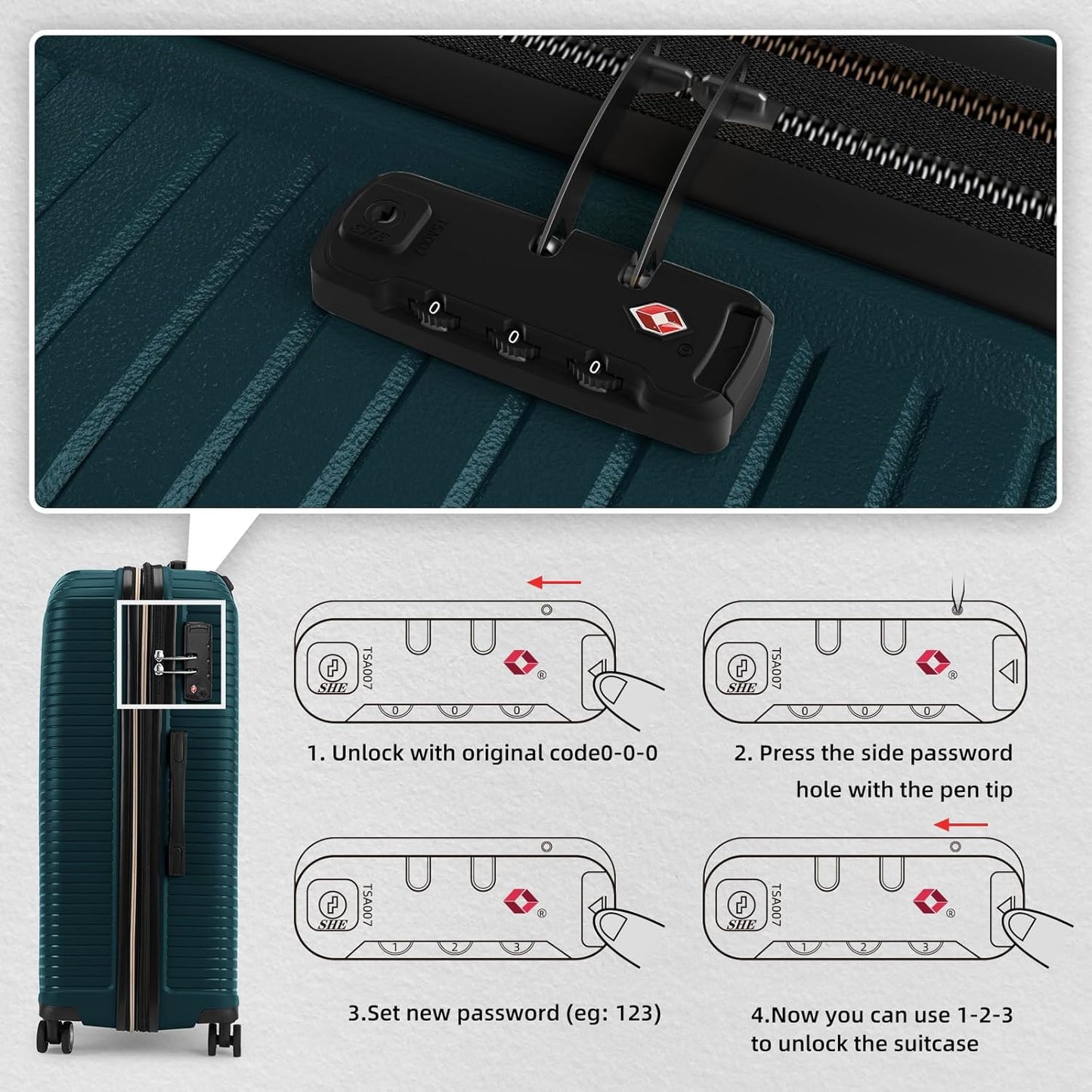 LEAVES KING LARVENDER Luggage Sets 5 Piece, Expandable(Only 24"&28") PP Suitcase with Spinner Wheels, Durable Luggage Sets Clearance Carry On Luggage Suitcase Set For Women Men, Dark Green
