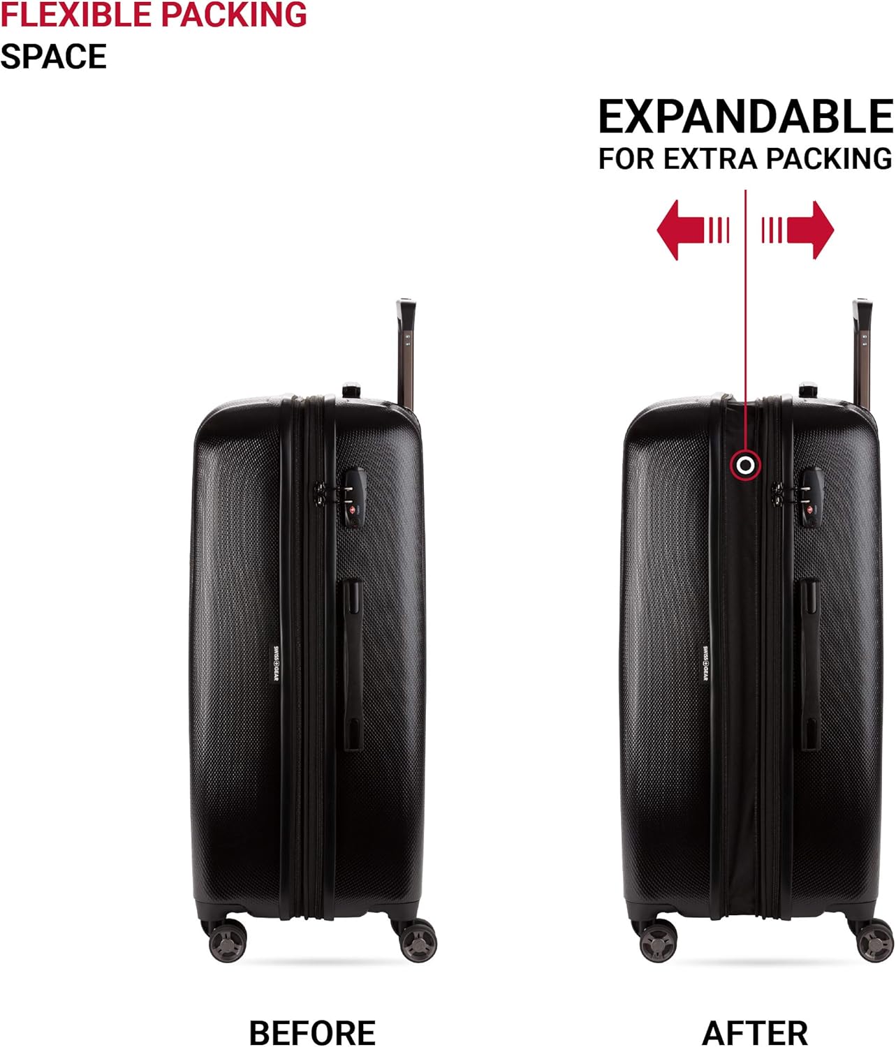 SwissGear 7272 Energie Expandable Hardside Trunk Luggage with Spinner Wheels and TSA Lock, Black, 2-Piece Trunk Set (19/29)