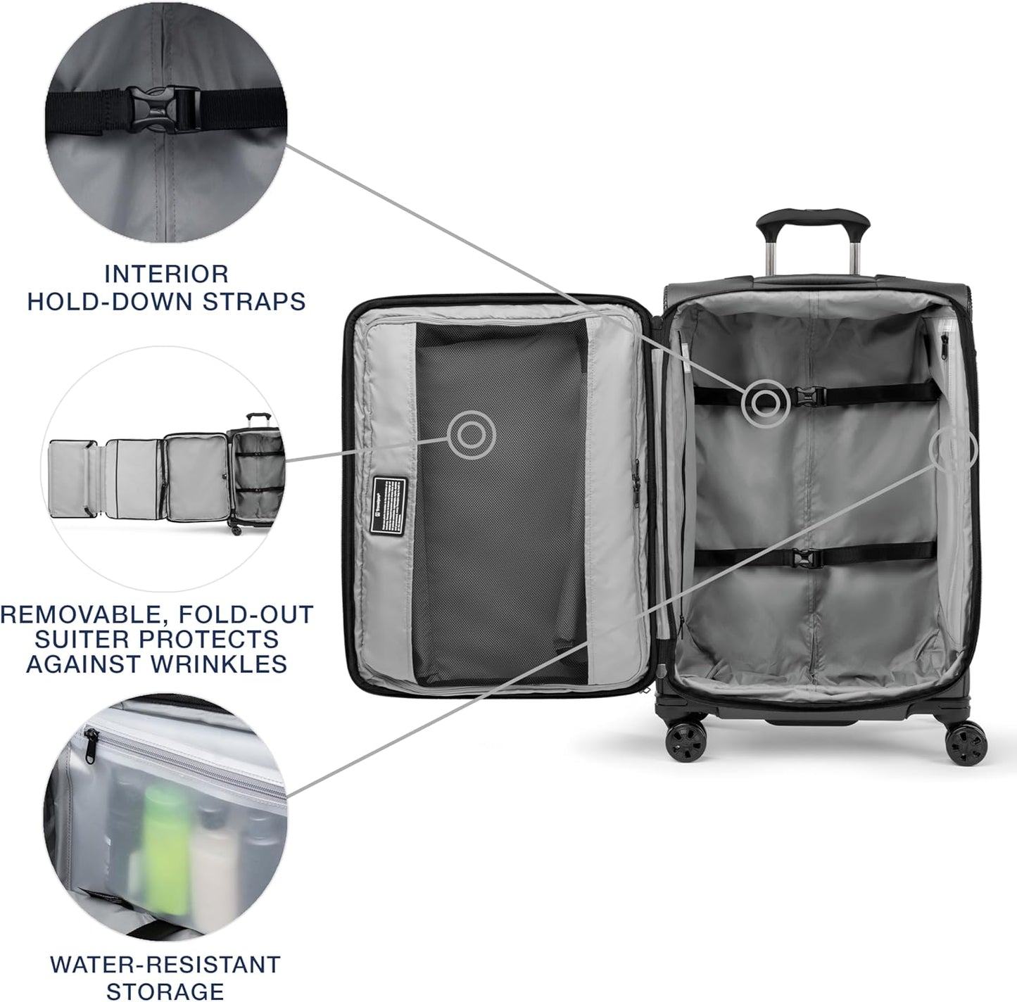 Travelpro Crew Classic Lightweight Softside Expandable Checked Luggage, 8 Wheel Spinner Suitcase, TSA Lock, Men and Women, Checked Medium 25-Inch, Titanium Grey