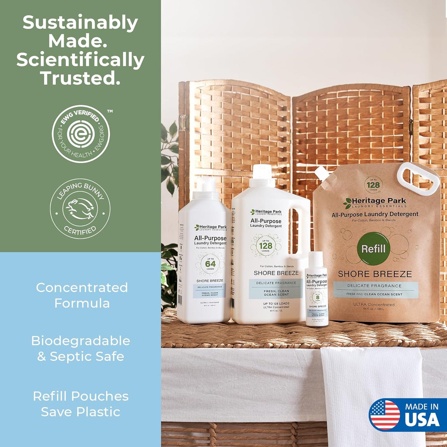 Heritage Park Luxury Laundry Detergent | Dermatologist Tested Plant based Natural & Enzyme Laundry Detergent | Sensitive Skin Friendly - Shore Breeze (32 fl oz)