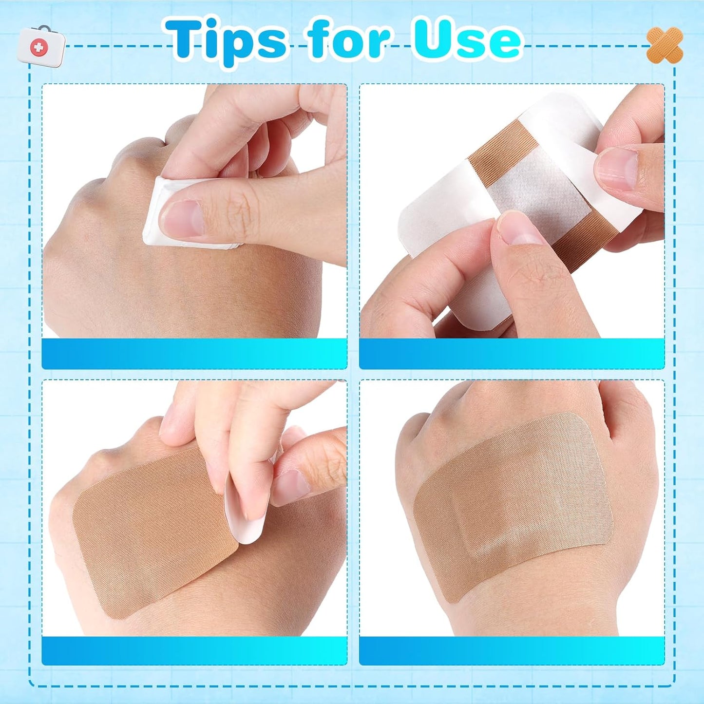 100 Pcs Flexible Fabric Adhesive Pads Bandages Variety Pack – 4 Sizes Extra Large Bandaids for First Aid and Wound Care, Minor Cuts & Scrapes Protection, Cushion Painful Wounds