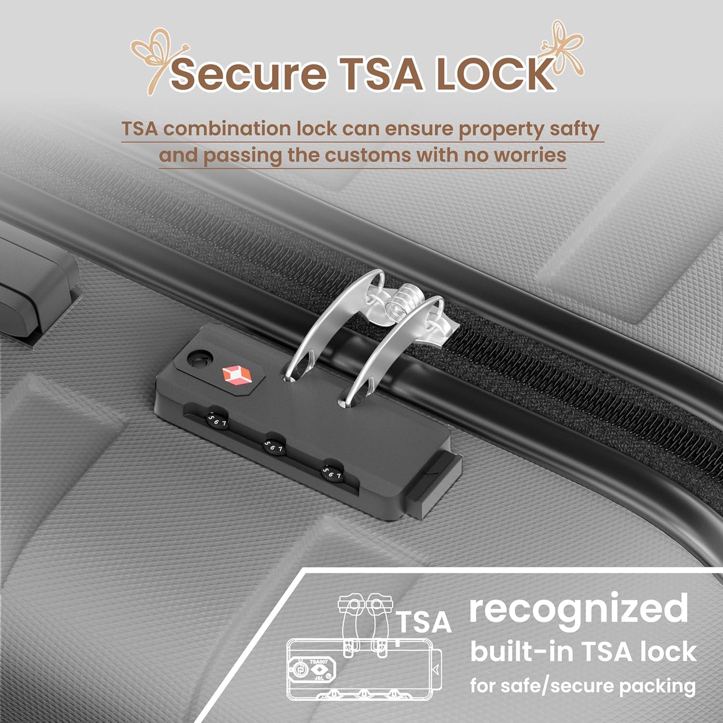 AnyZip Luggage Sets 3 Piece Hardshell Suitcase Set PC ABS Lightweight Travel Suitcases with 4 Double Spinner Wheels TSA Lock 20 24 28 Inch Silver