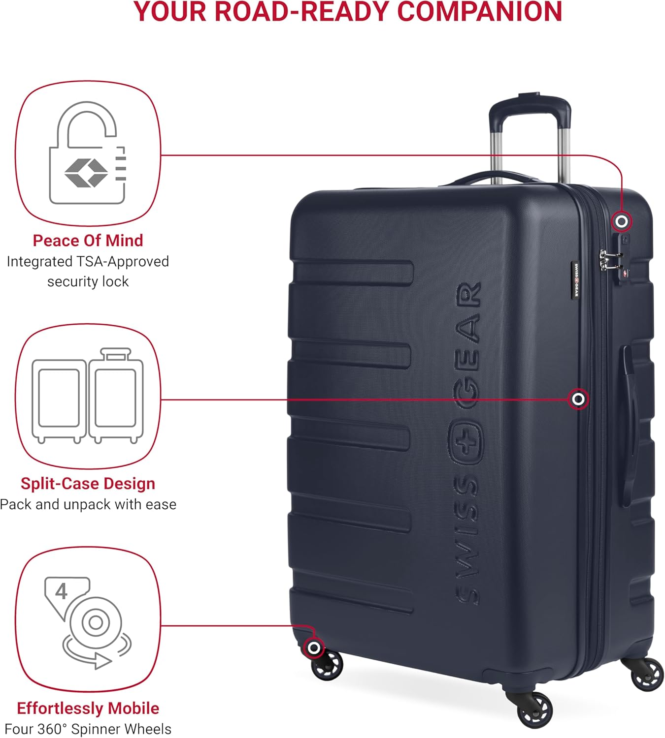 SwissGear 7366 Hardside Expandable Luggage with Spinner Wheels, Navy, 2-Piece Set (Weekender/27)