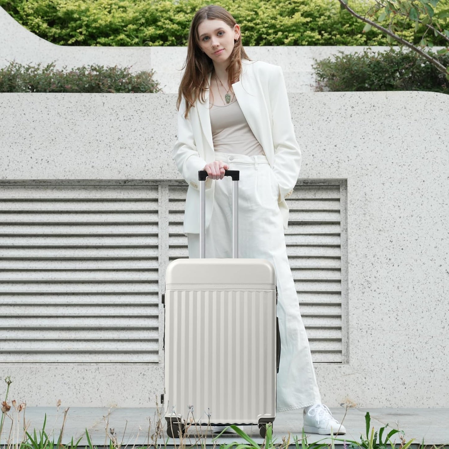 Merax 3 Piece Luggage Sets, Hardside Lightweight Carry on Suitcase,Durable Expandable Luggage with Travel Bags Spinner Wheels and TSA Lock,White Grey