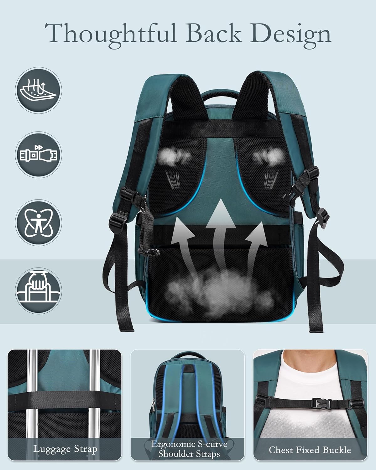 Coolife Luggage Sets 3 Piece, 20In Carry On Luggage with Spinner Wheels PC Hardside Suitcase Set with Travel Backpack (Teal blue, Backpack/TB/20)