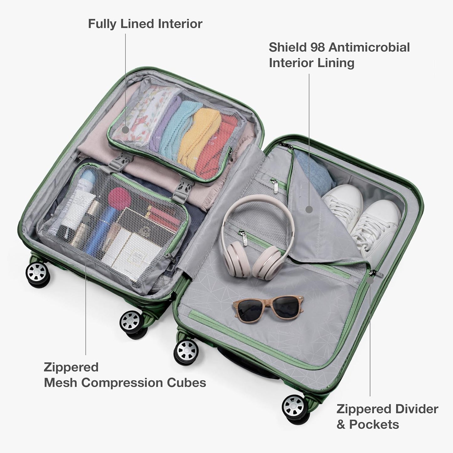 Traveler's Choice Pagosa Indestructible Hardshell Expandable Spinner Luggage, Green, 26-Inch Medium