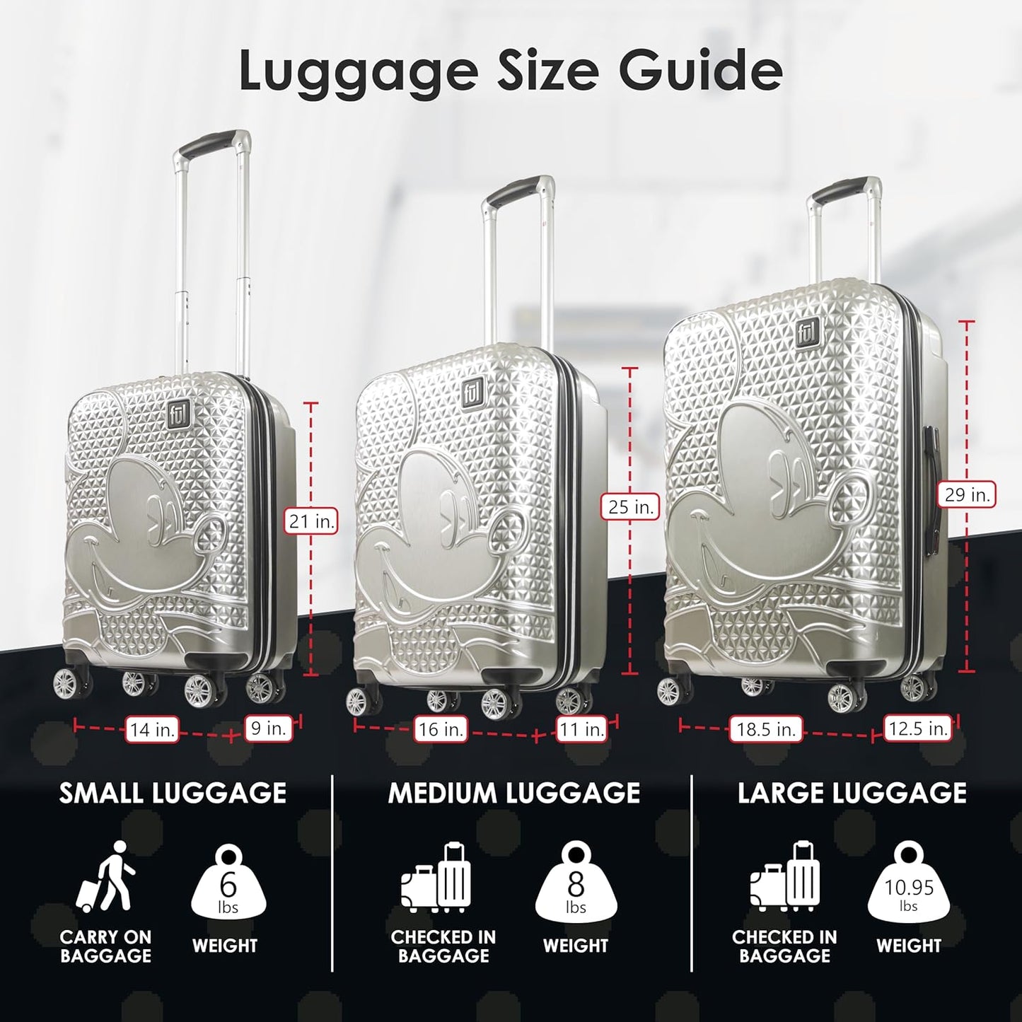 ful Disney Mickey Mouse 21 Inch Carry On Luggage, Hardside Rolling Suitcase with Spinner Wheels, Silver