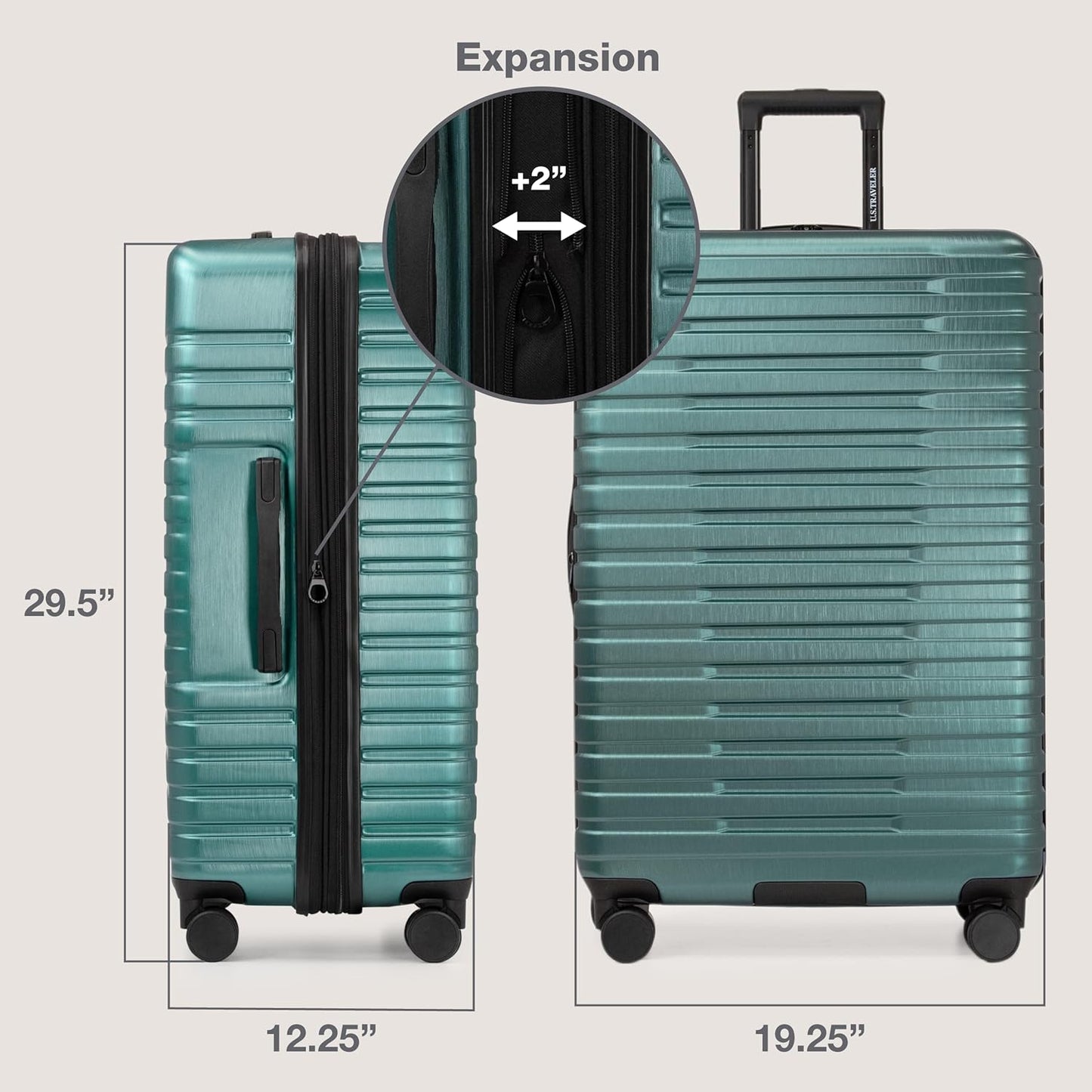 U.S. Traveler Boren Polycarbonate Hardside Rugged Travel Suitcase Luggage with 8 Spinner Wheels, Aluminum Handle, Teal, Checked-Large 30-Inch