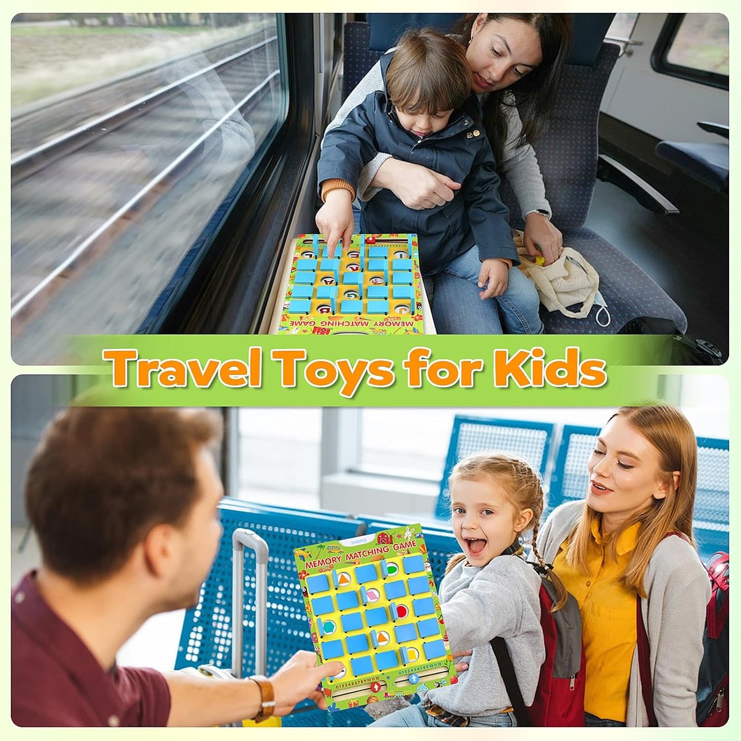 Matching Memory Game for Kids Ages 4-8, Flip to Win Wooden Board Games Travel Toys for 3 4 5 6 7 8 Years Old Boys Girls, Road Trip Essentials, Airplane, Car Activity Halloween