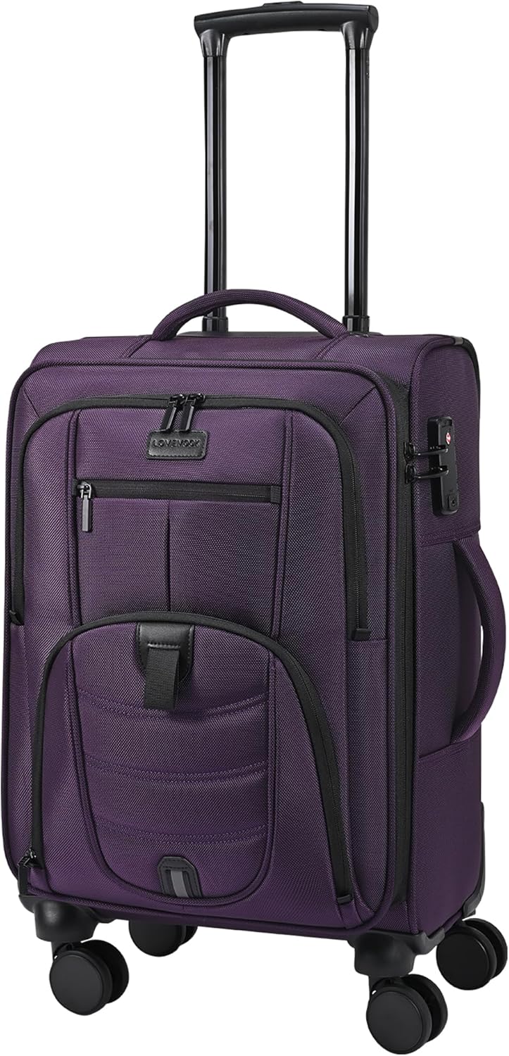 LOVEVOOK Carry On Luggage Airline Approved, Suitcases with Spinner Wheels, Softside Carry-on Luggage with TSA Lock for Men Women Business Trip, Lightweight Large Capacity Luggage for Travel, Purple