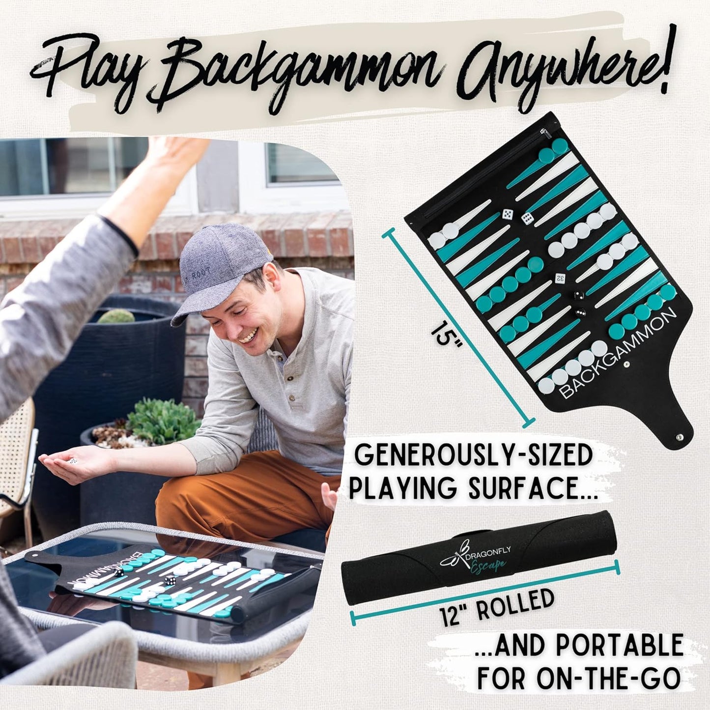 Travel Backgammon Game | Lightweight Roll-up Backgammon Set | Travel Backgammon Sets for Adults | Portable Travel-Size Strategy Board Game for Camping, Backpacking or Beach