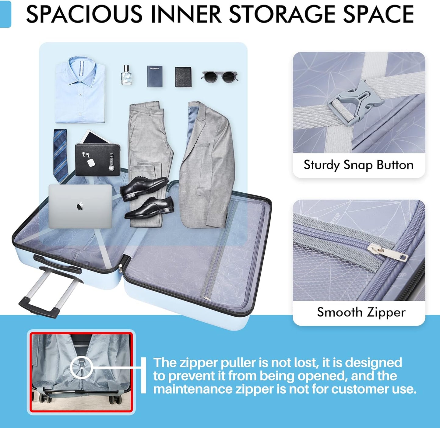 AnyZip Luggage PC ABS Hardside Lightweight Suitcase with 4 Universal Wheels TSA Lock Checked-Large 30 Inch Light Blue