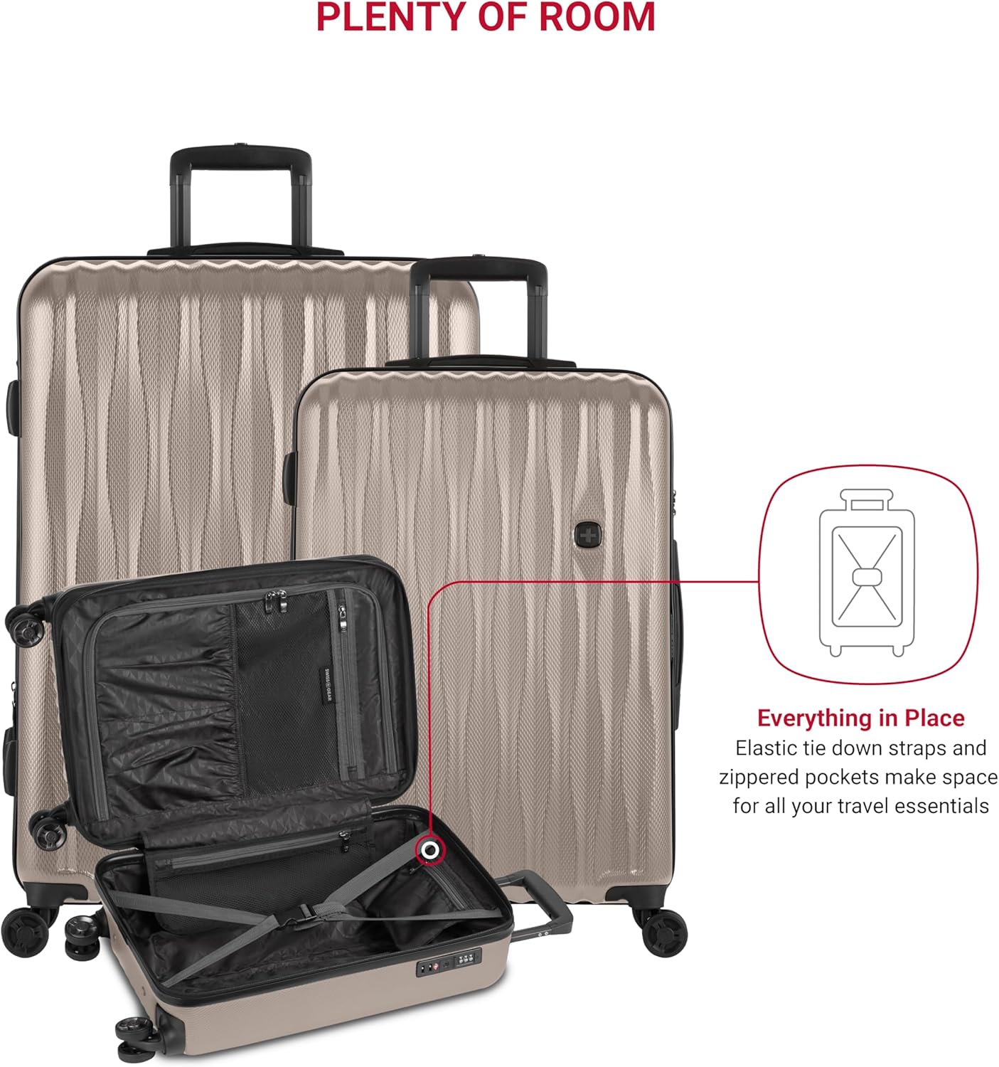 SwissGear 7272 Energie Expandable Hardside Luggage with Spinner Wheels and TSA Lock, Light Gold, 3-Piece Set (19/24/27)