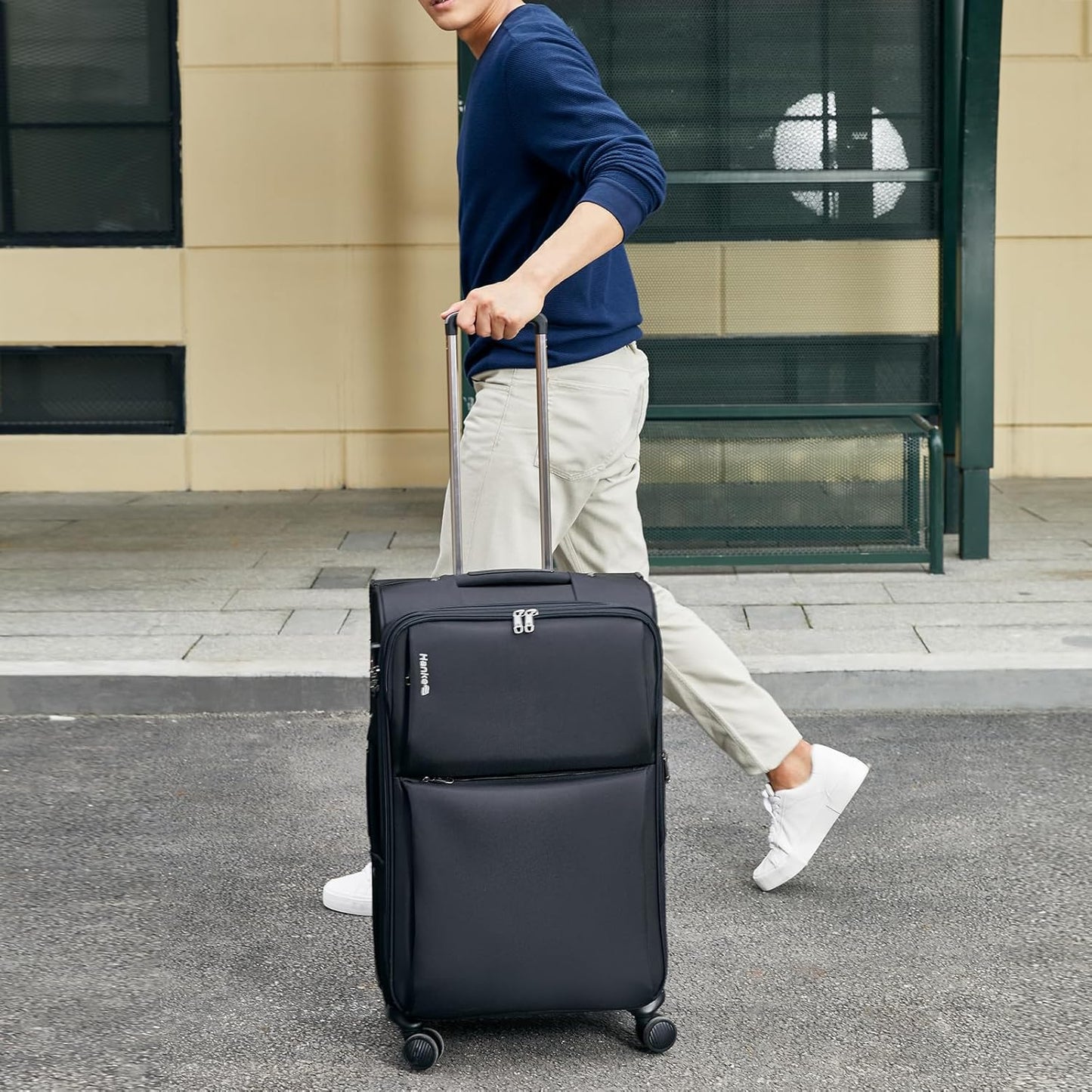 Hanke 24 Inch Luggage Expandable Softside Checked Suitcases with Spinner Wheels, Upright Rolling Luggage Suitcases Travel TSA Luggage Bag for Women Men(Black)