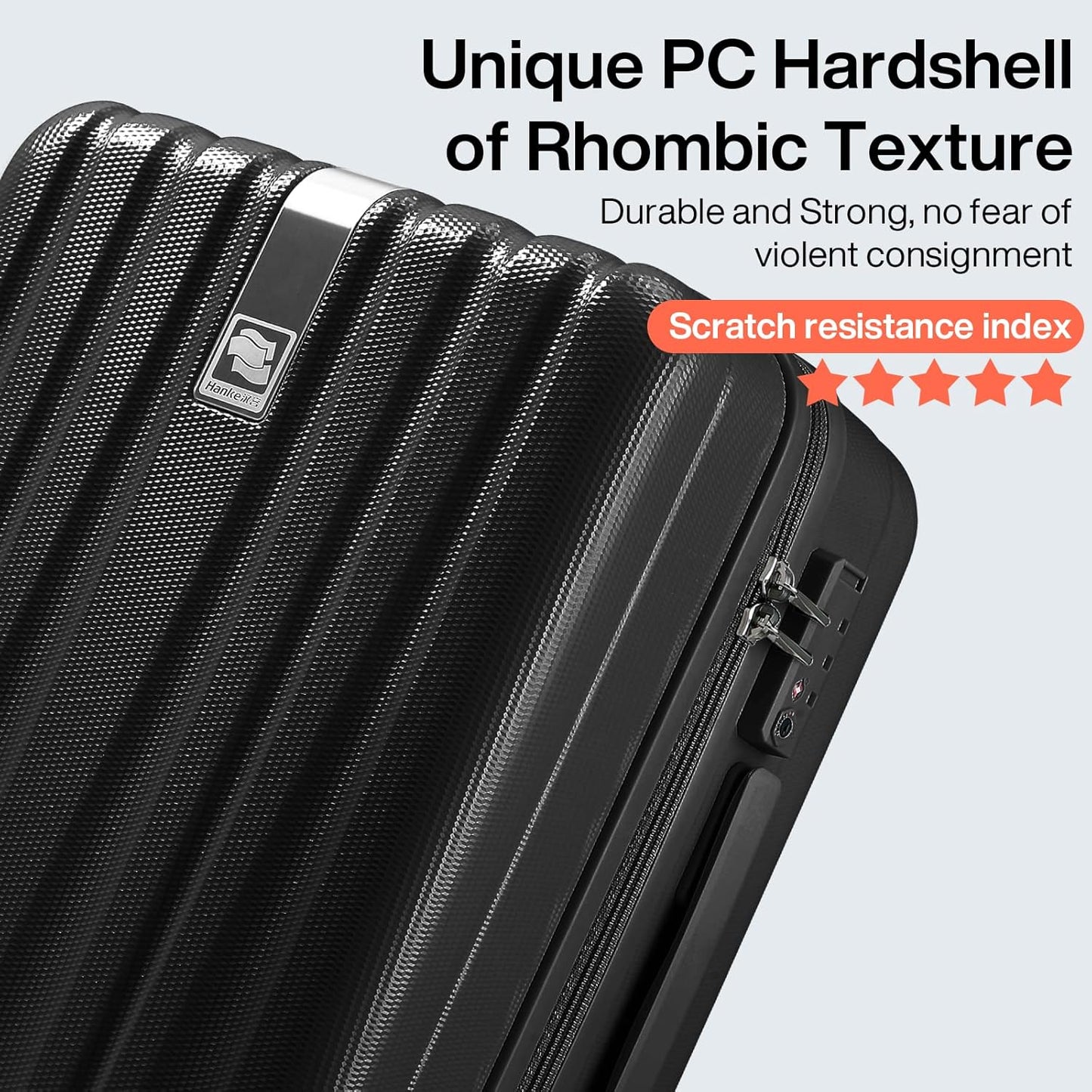 Hanke Luggage Sets 3 piece Carry On Luggage with Wheels PC Hard Shell Suitcases Lightweight Checked Travel Luggage Large Travel Suitcase Woman Men 20/24/29 Inch(Jet Black)