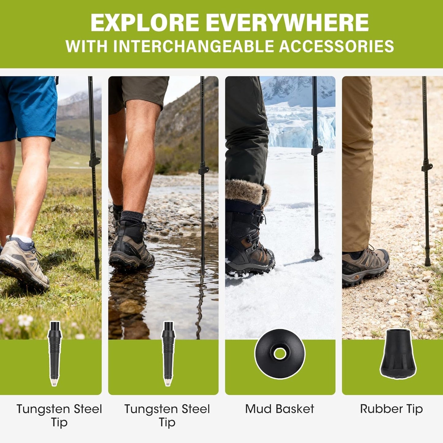 Alocs Lightweight Walking Stick - 7075 Aluminum Hiking Stick - Collapsible Trekking Hiking Pole with Flip Locks and EVA Grip - Backpacking Gear for Camping, Climbing, Emergency