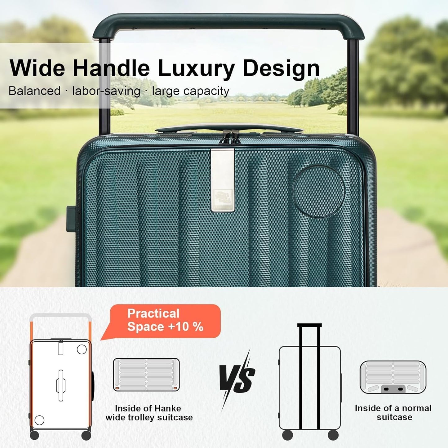 Hanke Multifunctional 26 Inch Hard Shell Suitcases with Wheels Travel Approved Luggage Large Rolling Suitcase Checked Luggage for Women Men(Blackish Green)