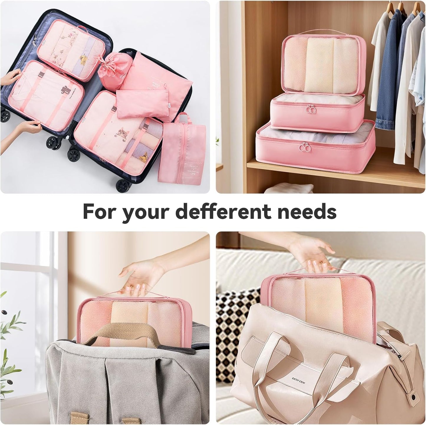 AnyZip Luggage Sets 10 Piece Hardshell Suitcase Set PC ABS Lightweight Travel Suitcases with 4 Double Spinner Wheels TSA Lock 20 24 28 Inch with 7 Storage Bags Pink