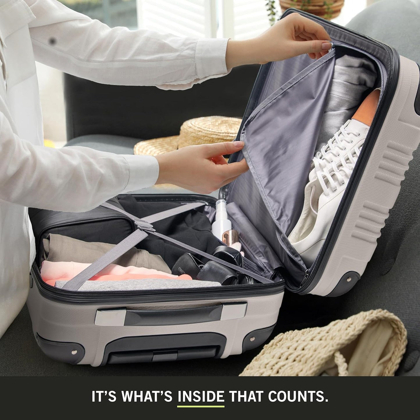 Kenneth Cole REACTION Out of Bounds Lightweight Hardshell 4-Wheel Spinner Luggage, Mushroom, 2-Piece Set (20" & 28")