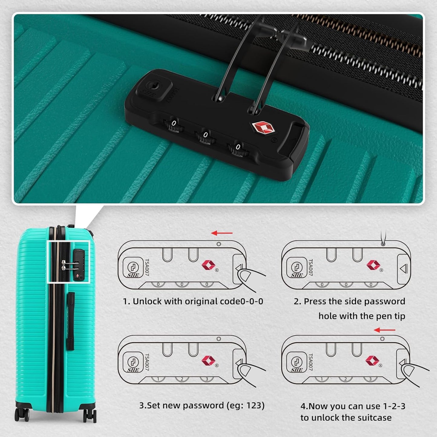 LEAVES KING LARVENDER Luggage Sets 5 Piece, Expandable(Only 24"&28") PP Suitcase with Spinner Wheels, Durable Luggage Sets Clearance Carry On Luggage Suitcase Set For Women Men, Aqua Blue