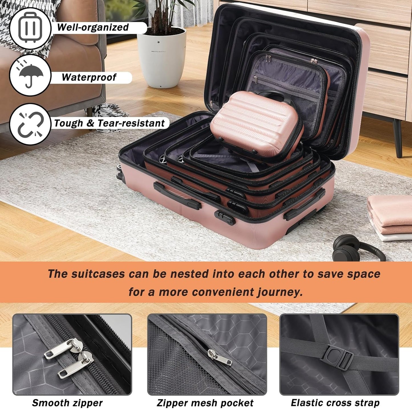 Merax Luggage Set 4 Piece, Hardshell ABS Suitcases with 8 Silent Spinner Wheels, Durable and Lightweight Travel Luggage for Family Trips